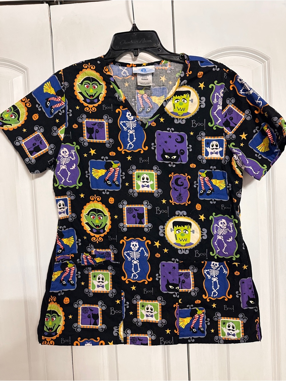 SB Scrubs Halloween Cartoon Print Top - Black, Purple, Green, Orange, Blue